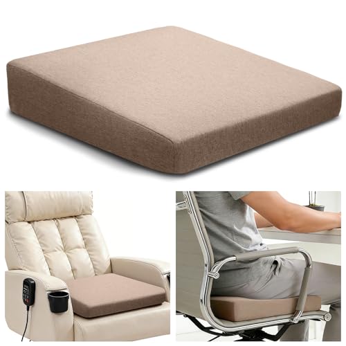 varrisin Foam Recliner Cushions Wedge Seat Cushion 20x20inch High-Density Foam Non-Slip Foam Wedge Pillow with Zipper Removable Cover (Brown