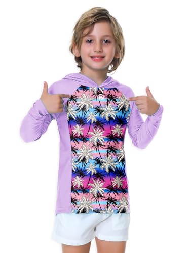 Image of AOBUTE Unisex Kids Long Sleeve Hoodie Rash Guard Boys UPF 50+ Swim Top with Thumb Hole 3-12 Years