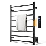 AquivaCoast Towel Warmer Rack, Heated Towel Racks for Bathroom, Wall Mounted Towel Warmer, Stainless Steel 8-Bars Drying Rack with Intelligent Touch Screen Timer, Matte Black