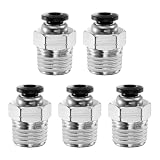 QUARKZMAN 5Pz Connettore Rapido Dritto Maschio a Filettatura 4mm Tube OD x 1/4" NPT Filettatura Maschio Raccordo Rapido Raccordi Aria Compressa per lista Aria Industriale PC4-N02, Nero