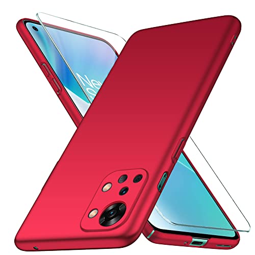 YIIWAY Compatibile con Cover OnePlus Nord 2T 5G + Pellicola Vetro Temperato, Rosso Ultra Sottile Custodia Cover Case Compatibile con OnePlus Nord 2T 5G YW42718