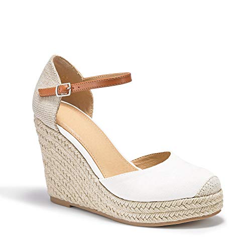 Image of FISACE Womens Summer Espadrille Heel Platform Wedge Sandals Ankle Buckle Strap Closed Toe Shoes