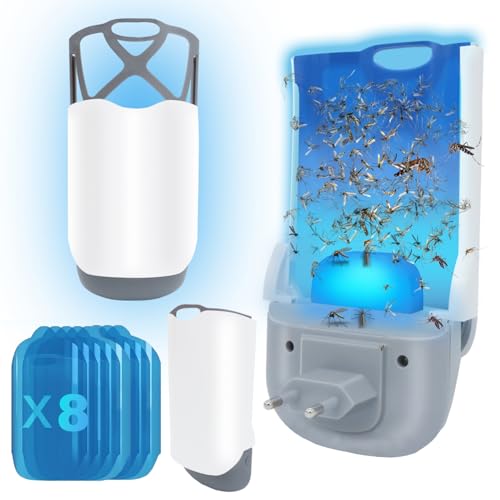 SIGANDG Trampa Insectos Voladores, Trampa Moscas Interior, Trampa Mosquitos, Lámpara UV Antimosquitos con Adhesivo,Utilizado para Mosquitos, Moscas,etc.(1 Dispositivos + 8 Recambios)