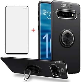 Phone Case for Samsung Galaxy S10 Plus with Tempered Glass Screen Protector Cover Accessories Magnetic Stand Ring Holder Slim Thin Full Body Shockproof Silicone S10+ 10S Edge S 10 10plus S10plus Black