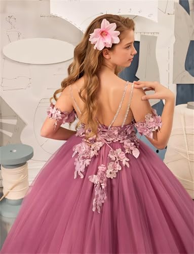 Tulle Girls Pageant Dress 3D Flower Appliques Flower Girl Dresses for Wedding Pageant Ball Gowns3