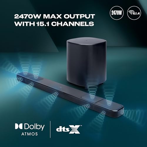 Image of JBL Bar 1000 MK2, 11.1 (7.1.4) Channel Truly Wireless Soundbar with True Dolby Atmos, DTS:X, & MultiBeam Surround Sound, 10 inch Down-Firing Wireless Subwoofer, HDMI eARC, WiFi, One App, 960W