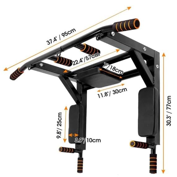 Wall Mounted Pull Up Bar Chin Up bar Multifunctional Dip Station for Indoor Home Gym Workout Supports to 440 Lbs (BLACK?