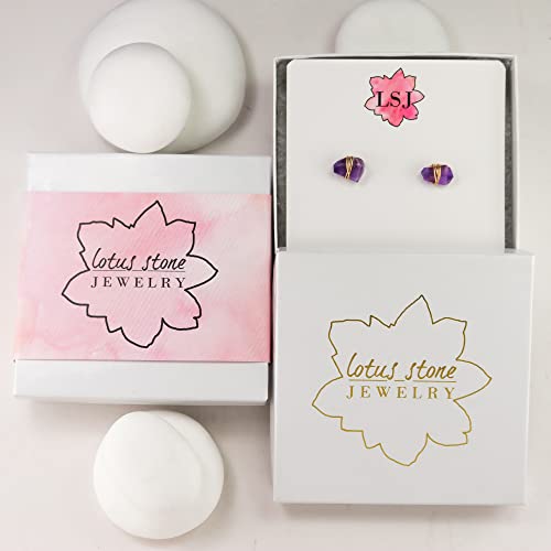 Amethyst Crystal Wrapped Stud Earrings, Handmade Natural Amethyst Crystal Earrings For Women With 14K Gold Filled Posts By Lotus Stone Jewelry (Gold-Filled) #TOP6