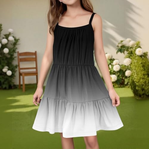 Girls Summer Casual Dress A-Line Tiered Sundress, Sleeveless Strap Boho Flowy Beach Dress Gradient Ruffle Dresses4