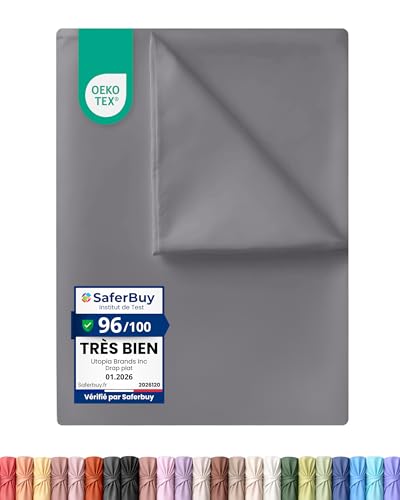 Utopia Bedding - Drap Plat sans élastique - 225 x 255 cm - Certifié Oeko-TEX - Polyester brossé Doux - Microfibre - Drap Plat - Gris
