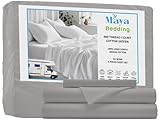 Maya Bedding RV BUNK 100% Cotton Bedsheet Set (3Pcs) -Silver Grey- 400 Thread Count Sateen Weave, Snug Bottom Deep Pocket Fitted Sheet, Fade Resistant & Envelope Closure Pillowcase