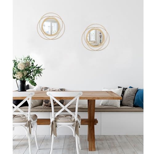 HLFMVWE 2 Pcs Decorative Circle Wall Mirror Gold Round Modern Mirrors Wall Art Ring Metal Wall Decor Wall Mounted Mirror for Bedroom Living Room Entryway Hallway - Thumbnail 6