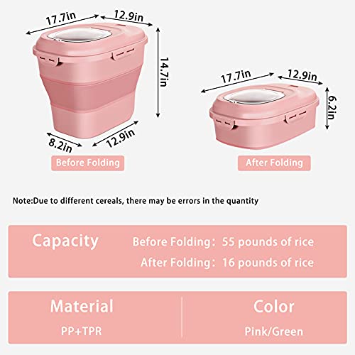 Cereal Rice Food Storage Containers, Collapsible 20 to 50 Lbs Dispenser Bin with Rolling Wheel Airtight Locking Lid, Dog Pet Cat Flour Sugar Plastic Leakproof Sealable Large Kitchen Pantry Holder - Thumbnail 2