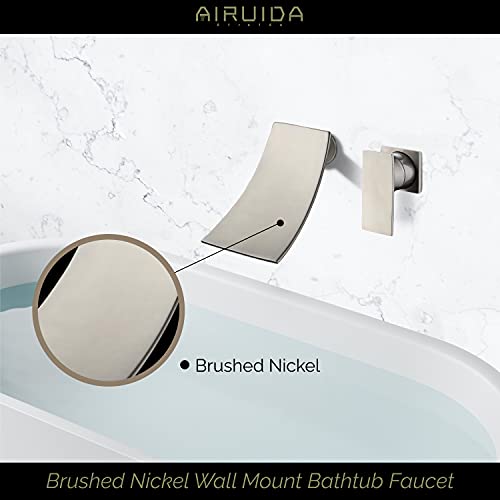 Airuida Wall Mount Bathtub Faucet, Brushed Nickel Tub Filler With Waterfall Tub Spout, Single Handle Bathroom Mixer Tap Brass Rough-In Valve Included #TOP3