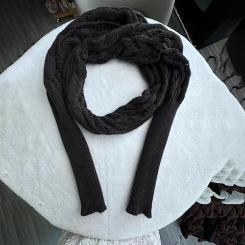 Knitted Scarf with Sleeves for Women Chunky Cable Knit Wraps Shawl Crochet Shrug with Sleeves Winter Scarves3