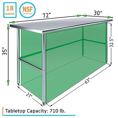 Image of 72 inchx30 inch Open Base Stainless Steel Work Table, NSF
