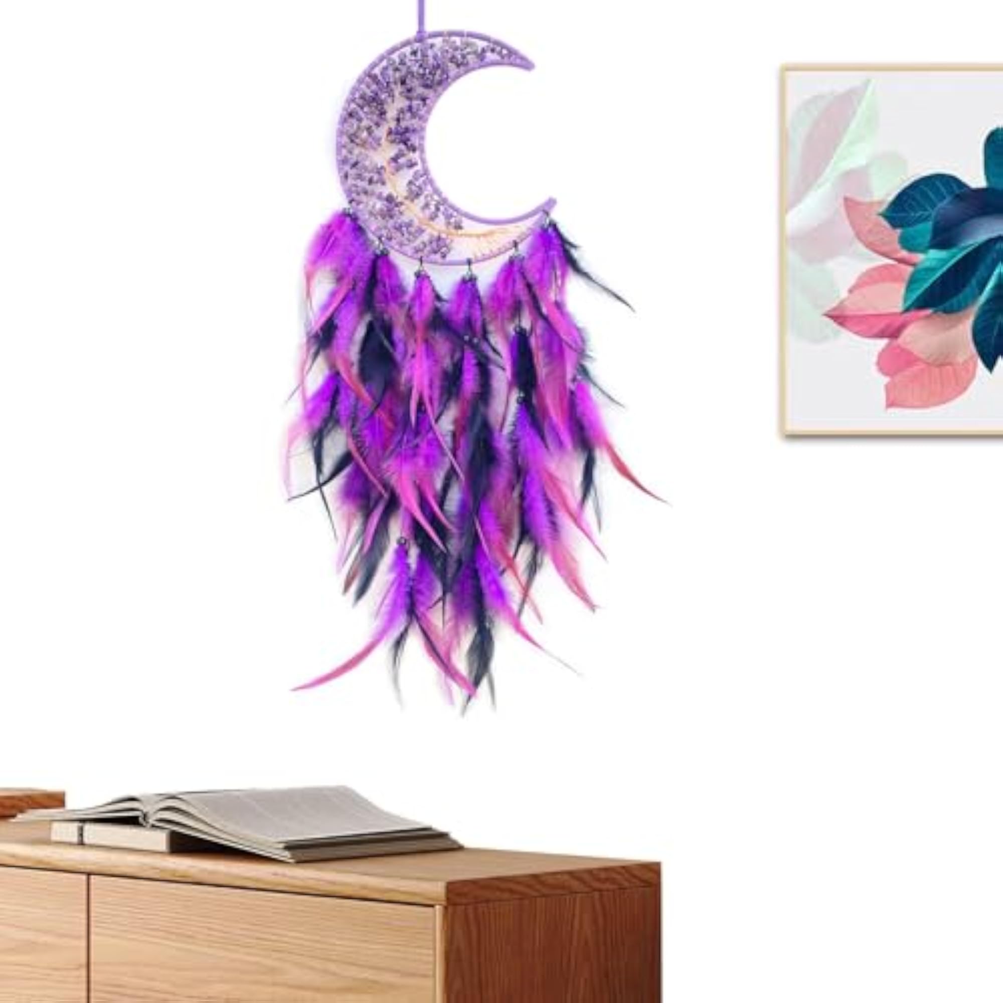Purple & Black Moon Dream Catcher, Handmade Decor