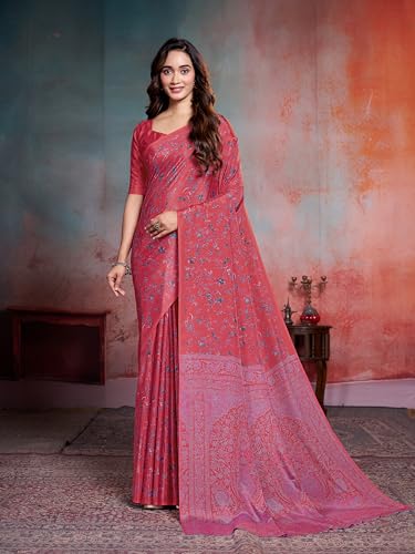 Image of Garden Vareli Floral Print Crepe Saree With Unstitched Blouse Piece