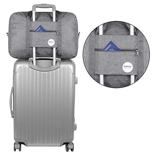 Wandf Foldable Travel Duffel Bag Luggage Sports Gym Water Resistant Nylon (B-Denim Gray)