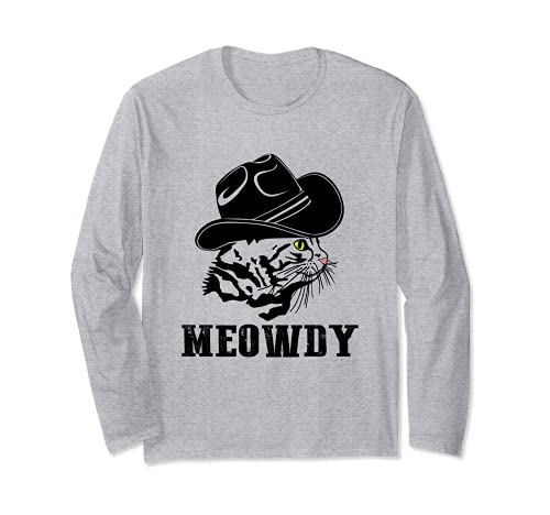 Meowdy Texas Cat Meme Cowboy Divertente Meow E Howdy Mashup Maglia a Manica