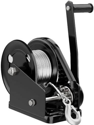 Wytrzymała ręczna wciągarka 816.5 kg z dwukierunkowym uchwytem zapadkowym i hakiem – kabel 20 m do przyczep, łodzi, ATV, UTV, trwała i łatwa w użyciu