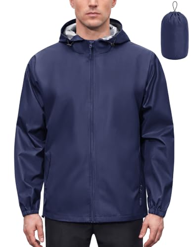 COOFANDY Men Rain Jacket with Hood Navy