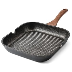 Nonstick Grill Pan for Stove Tops, Versatile Griddle with Pour Spouts, 11 Inch Granite Coating Square Grill Skillet, Black Steak Pan, Compatible with All Stovetops (Gas, Electric & Induction)