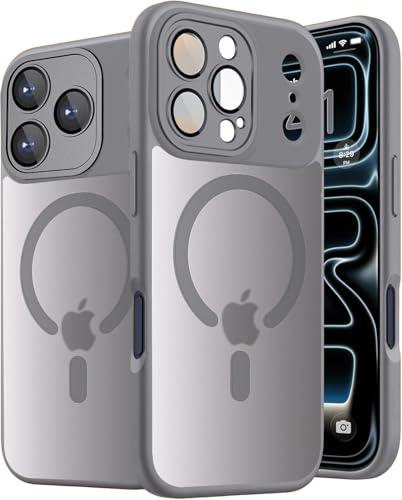 Image of Elzzi Magnetic Magsafe for iPhone 17 Pro Max Case (Compatible with MagSafe) Slim Translucent Matte Shockproof with Anti-Fingerprint Phone Case - Grey