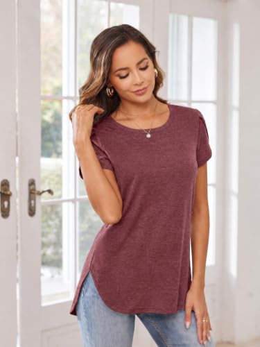 Image of Herou Women's Casual Long /Short Sleeve T Shirt Crewneck with Side Split Fall Pullover Loose Tunic Sweater Tops