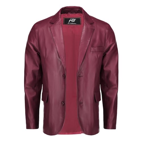 Image of Jild Invisible Stitching Casual Leather Blazer for Men - Button Up Closure Coat Style Regular Fit Real Lambskin Leather Jacket Men (408-Bur-XL)