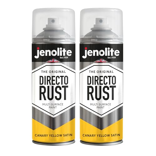 JENOLITE Directorust Spray Paint Satin Finish | Canary Yellow | 2 x 400ml | Direct To Rust | Multi Surface Paint | RAL 1018