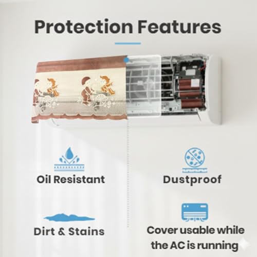 Image of Combo Cotton Net Split AC Cover Indoor Unit for 1.5Ton Capacity AC, Premium Work Indoor AC Dust Protection Cover Designer Summer Ac Cover for 1.5Ton Ac (38 X 15.35 X 7.8 inch, Brown & Grey)