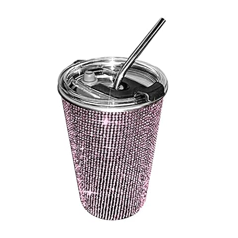 BYNYXI 560 ml Bling Kubek Termiczny ze Stali Nierdzewnej - Błyszczący ze Słomką i Dekoracyjnym Strasem, Szczelny do Kawy i Herbaty na Wynos