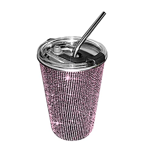 BYNYXI 560 ml Bling Kubek Termiczny ze Stali Nierdzewnej - Błyszczący ze Słomką i Dekoracyjnym Strasem, Szczelny do Kawy i Herbaty na Wynos
