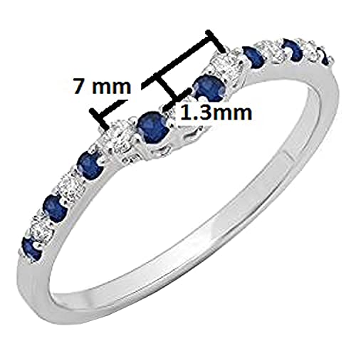 Dazzlingrock Collection Round Blue Sapphire & White Diamond Womens Stackable Contour Curve Delicate Matching Wedding Band, Available in 10K/14K/18K Solid Gold3