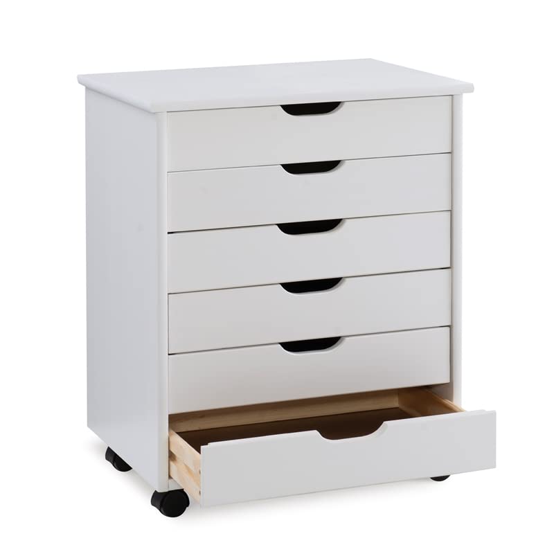 Linon Callie Multipurpose Six Drawer Dresser Wide Wood Rolling File Cabinet Storage Cart in White Wash