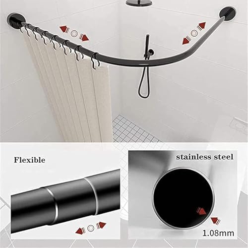 Easy Installation Shower Curtain Rod Adjustable Corner Ceiling Support Curved Rod,Shower Curtain Rail, L Shaped Shower Curtain Pole, Curved Shower Curtain Rod, for Bath&Locker Room, Hanging