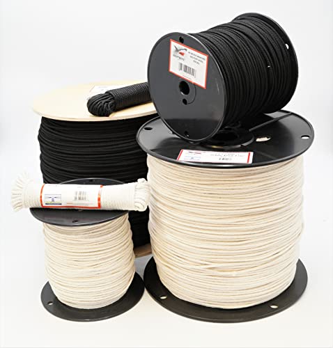 Great White 3,000' Trick Line/Tie Line, Black, Glazed, Cotton Cover With Polyester Core For Added Strength Theatrical Cord, Awning, Multipurpose Utility Line Roc366#4(1/8 Inch X 3,000Ft) Made In Usa #TOP7