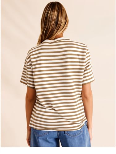 Image of Mack Jonney Oversized | Loose Fit | Half Sleeves 100% Cotton Round Neck Striped T-Shirt for WOMEN-MACK640558