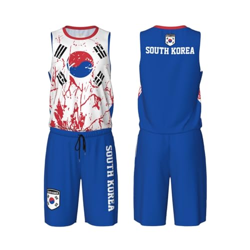 South Korea Flag Grain (3) Basketball Jersey Uniform Suit for Men Adults Training Athletic Set