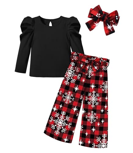 Image of MIGU Toddler Girl Clothes,Girls Fashion Clothes Puff Sleeves Shirt Pants Headband 3Pcs Girls Gifts Sets