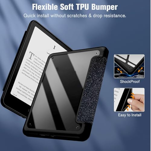 Image of MOCA Case for 7 Inch Kindle Paperwhite 12th Gen 2024 and Signature Edition, Slim Shockproof Clear Back Cover, Auto Sleep /Wake Protective Case (Glitter Black)