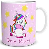 TRIOSK Tasse Einhorn mit Namen personalisiert Unicorn Lady Sit-in lustig Geschenk für Einhornfans Frauen Freundin Mädchen Geburtstag Rosa