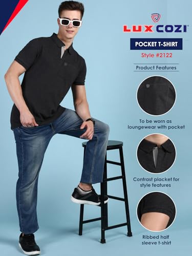 Image of Lux Cozi Men's Regular Fit Polo Neck Half Sleeve Solid Casual T-Shirt with Chest Pocket COZI 2122 BM COF 5XL 2PC