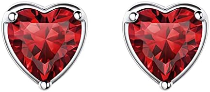 SAKUNALA Silver Stud Earrings for Women, Silver Birthstone Stud Earrings, Silver Heart Stud Earrings for Girls, Hypoallergenic Small Sleeper Heart Studs for Women Girls, Jewellery Gift for Birthday