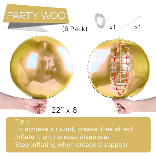 Image of PartyWoo Metallic Gold Large Round Giant 4D Foil Balloons 6pcs 22 Inch