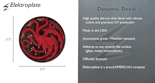 Image of Elektroplate Game of Thrones House Targaryen Dynamic Car Decal 3.5 inch | Officially Licensed - Weatherproof Automotive Grade Vinyl Dragon Sticker for Water Bottle, Laptop & More - Made in the USA