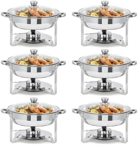 LinTimes 6PCS Round Chafing Dish Buffet Set with Glass Lid, Stack...