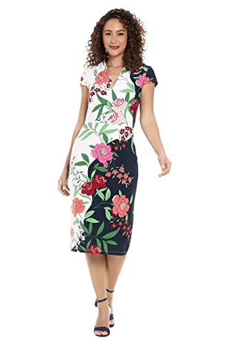 Image of London Times Women's London Times Women's Dresses V-Neck Cap Sleeve Sheath Dress Guest of Desk to Dinner Easy Comfortable Garden Party
