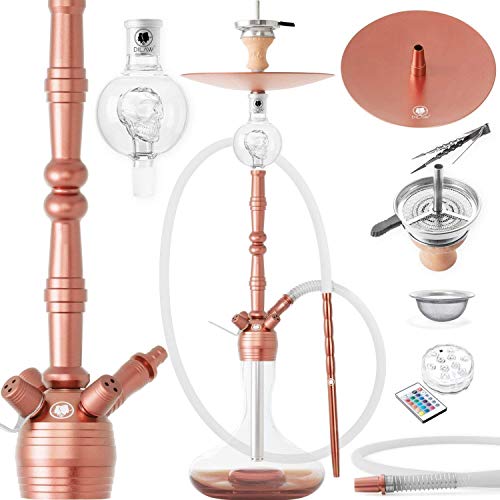 DILAW® MANYAK Shisha Set Hookah 93cm Aluminium Alu + LED Licht | Wasserpfeife Kaminkopf Komplettset Molassefänger…